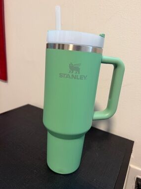 Stanley Mint Green Travel Mug with Handle and White Lid